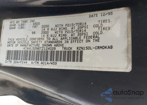 1996 Toyota Tacoma Xtracab из США, поврежденный, VIN 4TAVL52N6TZ124028